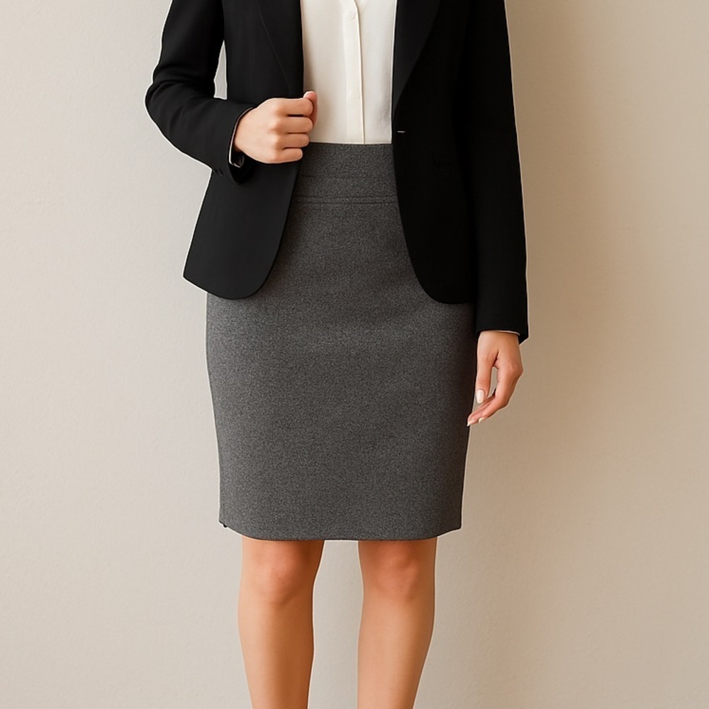 Zara High Waist Pencil Skirt Black Gray Textured Stretch Office Work M